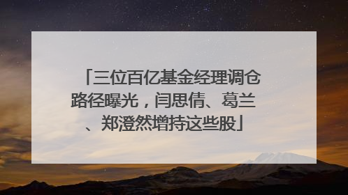三位百亿基金经理调仓路径曝光，闫思倩、葛兰、郑澄然增持这些股